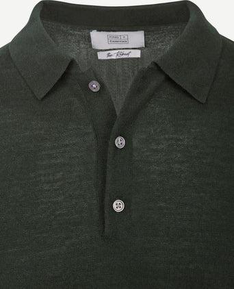 King essentials the robert long sleeve poloshirt merino donkergroen