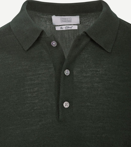 King essentials the robert long sleeve poloshirt merino donkergroen