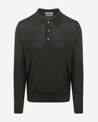 King essentials the robert long sleeve poloshirt merino donkergroen