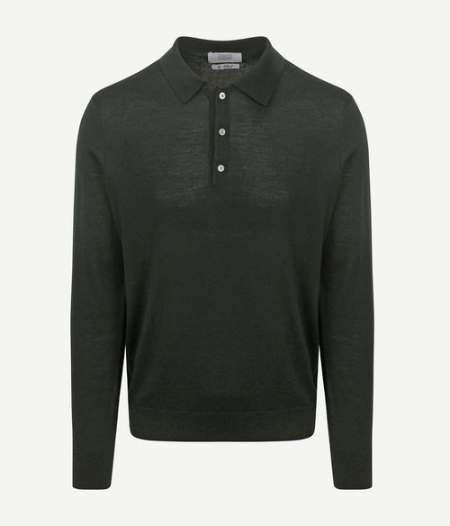 King essentials the robert long sleeve poloshirt merino donkergroen