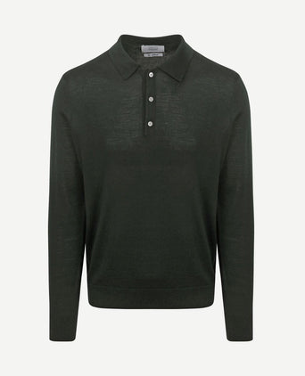 The robert long sleeve poloshirt merino donkergroen