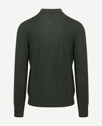 King essentials the robert long sleeve poloshirt merino donkergroen