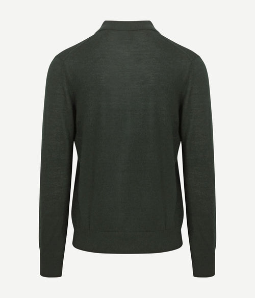 King essentials the robert long sleeve poloshirt merino donkergroen