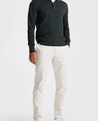 King essentials the robert long sleeve poloshirt merino donkergroen