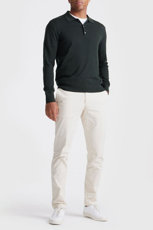 King essentials the robert long sleeve poloshirt merino donkergroen