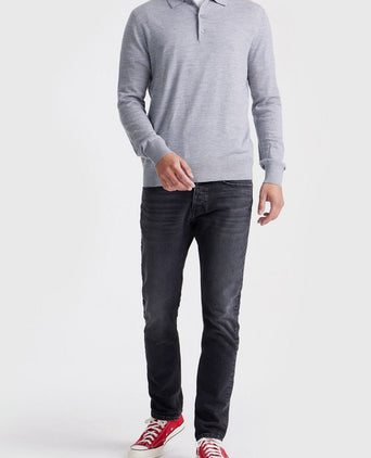 King essentials the robert long sleeve poloshirt merino grijs