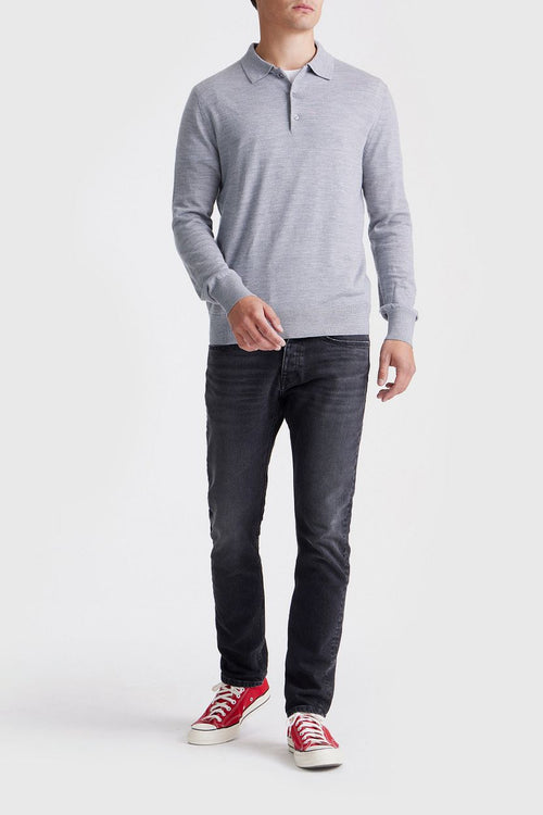 King essentials the robert long sleeve poloshirt merino grijs