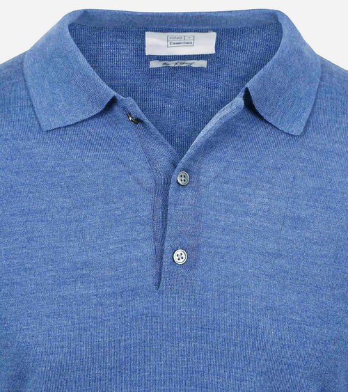 King essentials the robert long sleeve poloshirt merino mid blauw