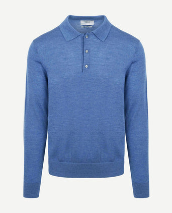 The robert long sleeve poloshirt merino mid blauw