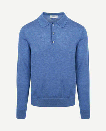 The robert long sleeve poloshirt merino mid blauw