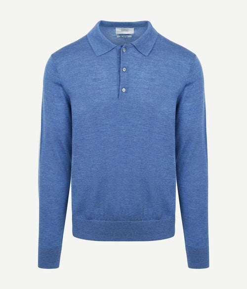 King essentials the robert long sleeve poloshirt merino mid blauw