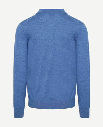 The robert long sleeve poloshirt merino mid blauw