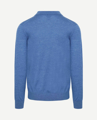The robert long sleeve poloshirt merino mid blauw