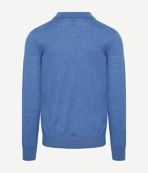 King essentials the robert long sleeve poloshirt merino mid blauw