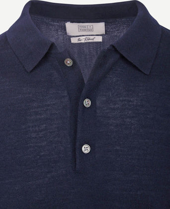 King essentials the robert long sleeve poloshirt merino donkerblauw