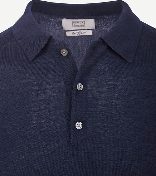 King essentials the robert long sleeve poloshirt merino donkerblauw