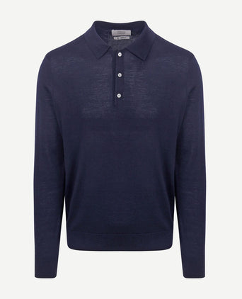 King essentials the robert long sleeve poloshirt merino donkerblauw