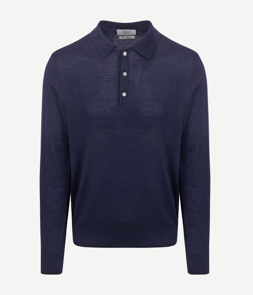 King essentials the robert long sleeve poloshirt merino donkerblauw
