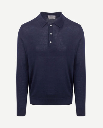 The robert long sleeve poloshirt merino donkerblauw