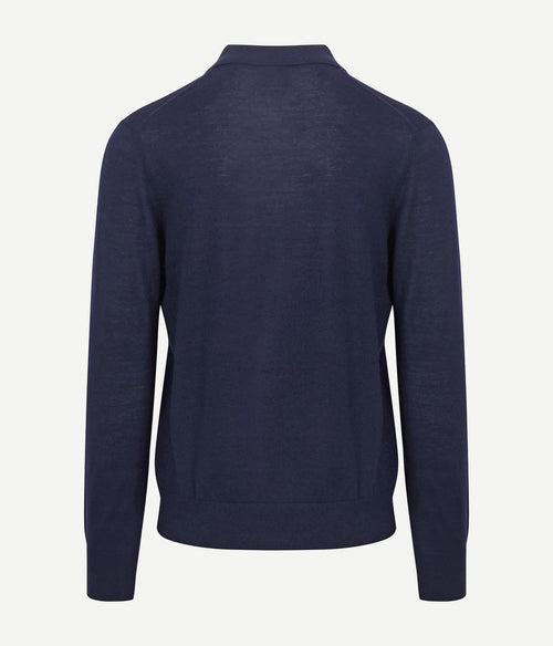King essentials the robert long sleeve poloshirt merino donkerblauw