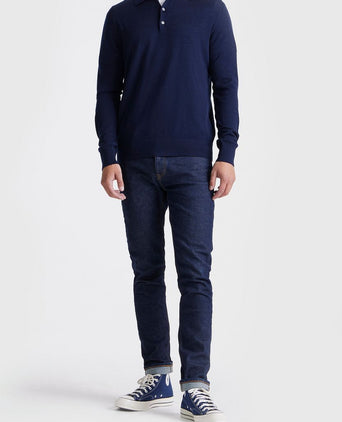 King essentials the robert long sleeve poloshirt merino donkerblauw