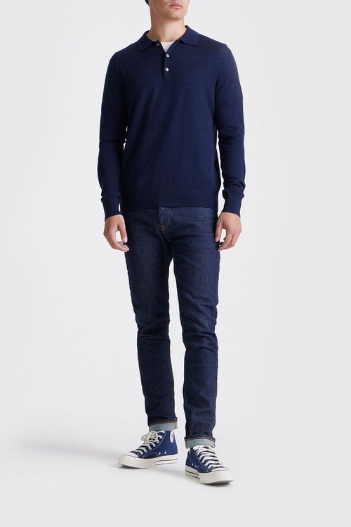King essentials the robert long sleeve poloshirt merino donkerblauw