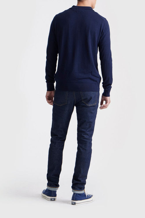 King essentials the robert long sleeve poloshirt merino donkerblauw