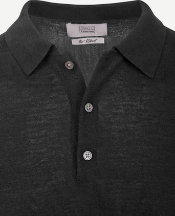 King essentials the robert long sleeve poloshirt merino zwart