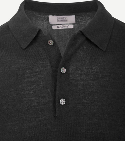 King essentials the robert long sleeve poloshirt merino zwart