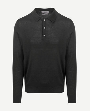 King essentials the robert long sleeve poloshirt merino zwart