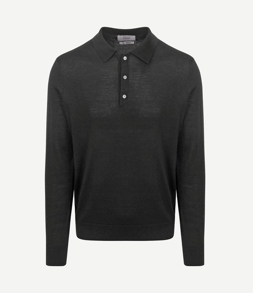 The robert long sleeve poloshirt merino zwart