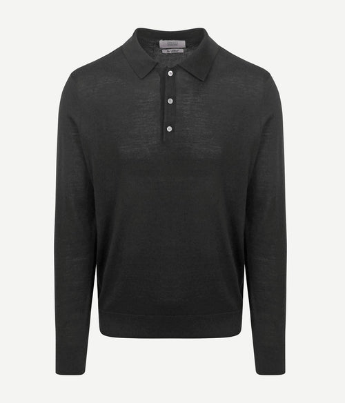 King essentials the robert long sleeve poloshirt merino zwart