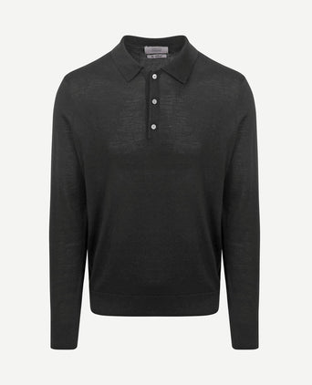 The robert long sleeve poloshirt merino zwart