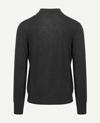 King essentials the robert long sleeve poloshirt merino zwart