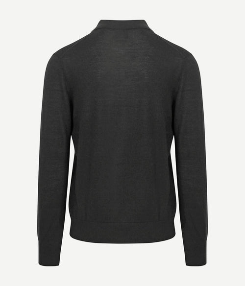 King essentials the robert long sleeve poloshirt merino zwart