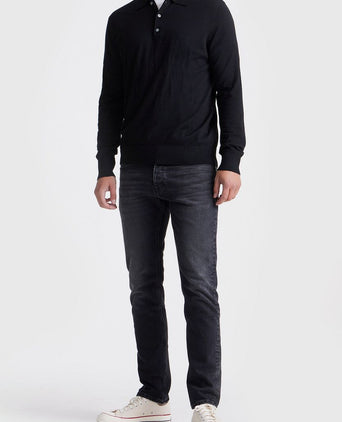 King essentials the robert long sleeve poloshirt merino zwart