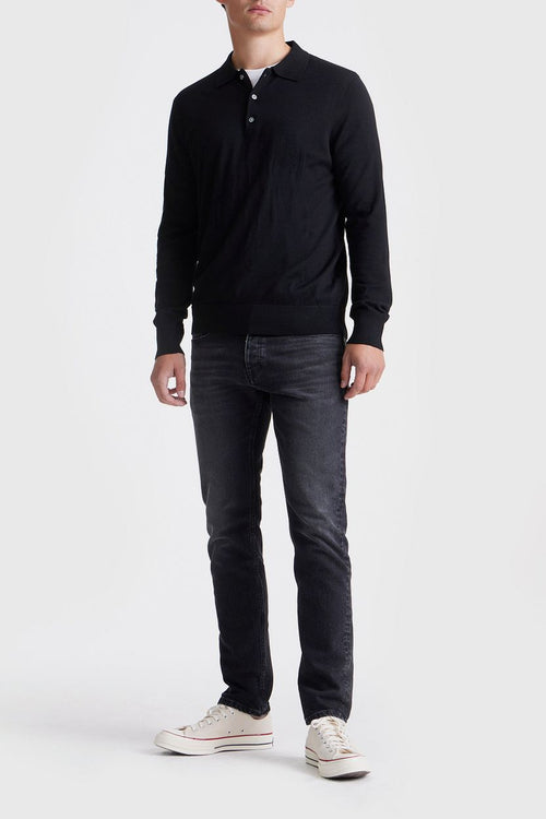 King essentials the robert long sleeve poloshirt merino zwart