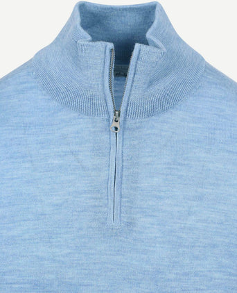 The michael halve rits pull merino lichtblauw