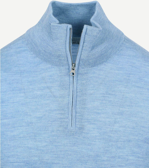 The michael halve rits pull merino lichtblauw
