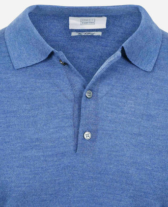 The robert long sleeve poloshirt merino mid blauw