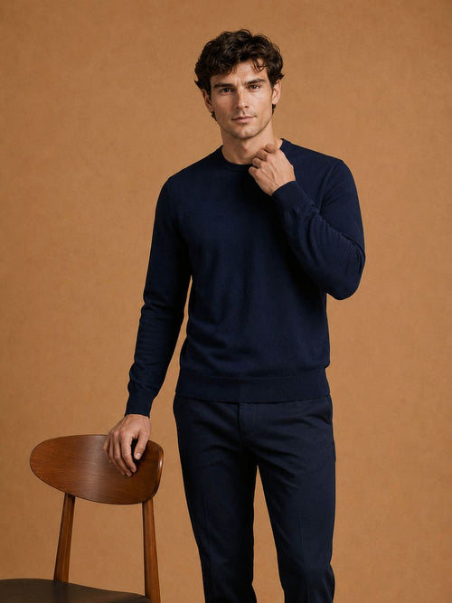 The john pullover merino donkerblauw