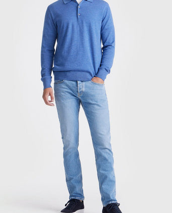 The robert long sleeve poloshirt merino mid blauw