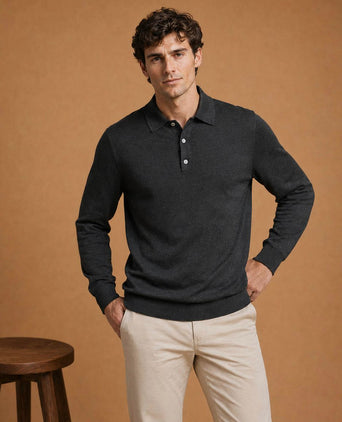 The robert long sleeve poloshirt merino zwart