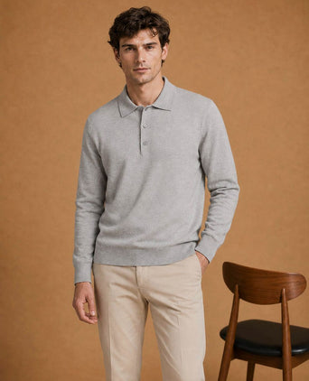 The robert long sleeve poloshirt merino grijs