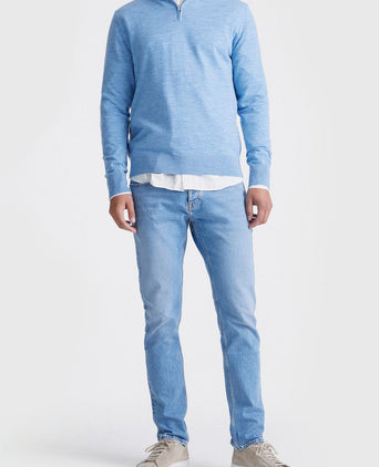 The michael halve rits pull merino lichtblauw