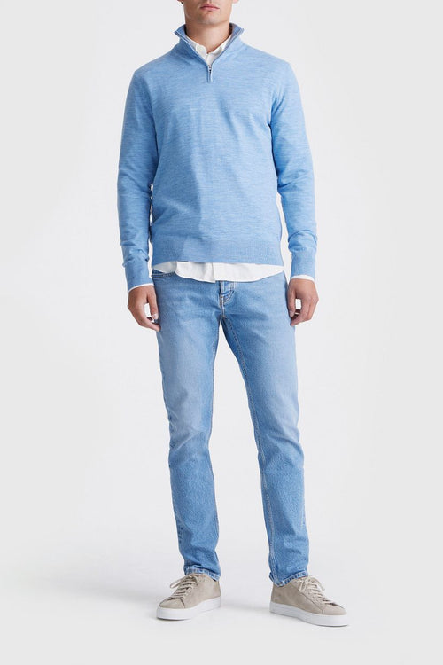 The michael halve rits pull merino lichtblauw