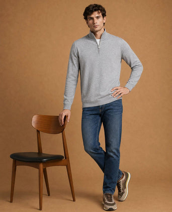 The michael halve rits pull merino grijs