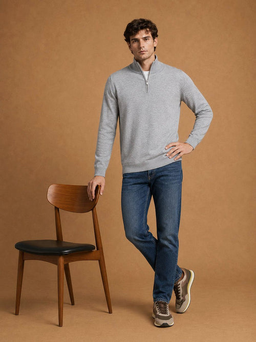 The michael halve rits pull merino grijs