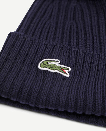 Lacoste knitted muts wol donkerblauw