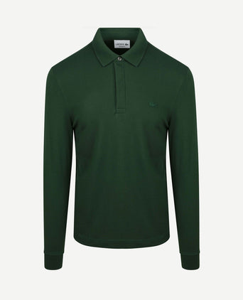 Longsleeve poloshirt piqué donkergroen